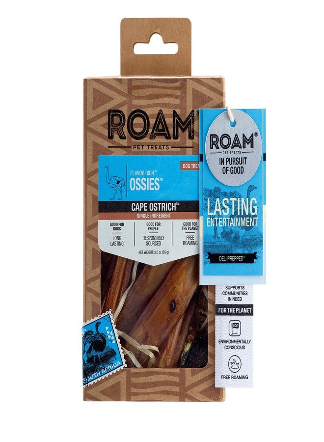 روم مكافآت ROAM للحيوانات الأليفة، مكافآت Ossies Mini Bones للكلاب، بروتينات جديدة من مصدر واحد، قطع مضغ طويلة الأمد مصنوعة من النعام للكلاب - Image 1